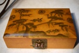 Lovely Wooden Box With Latch Hook, Asian Motif