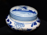 Vintage Blue Delft Ceramic Box, Windmill Motif