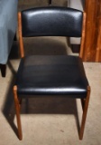 Single Vintage Mid-Century Modern Dining Chair, Black Leather Seat & Back, Matches Lot 2