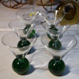 Set of 6 Green Bubble Ball Footed Cocktail Glasses