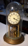 Vintage Pre-WWII Germany Anniversary 400-Day Clock by Forestall, Porcelain Dial, Glass Dome