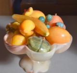 Vintage Carved Alabaster Fruit and Fruit Bowl