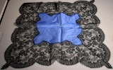 Beautiful Antique Black Lace Table Cover with Blue Silk Center