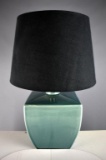 Contemporary Squat Blue-Green Ceramic Table Lamp, Black Shade