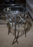 Charming Contemporary Metal & Glass Round Side Table, Branches Design