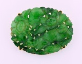 Gorgeous 14K Yellow Gold & Carved Green Jade Pendant