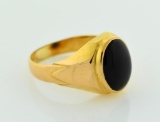 Fine 14K Yellow Gold Men's Size 10.5 Ring with 11 x 14 MM Black Onyx Cabochon Stone