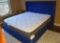 Handsome Contemporary Tufted Blue Velour King Size Bed Frame with Mattress Firm Mattress / Springs