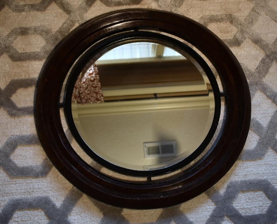 Black Coco Shell Round Wall Mirror, Beveled Glass, Bombay Company