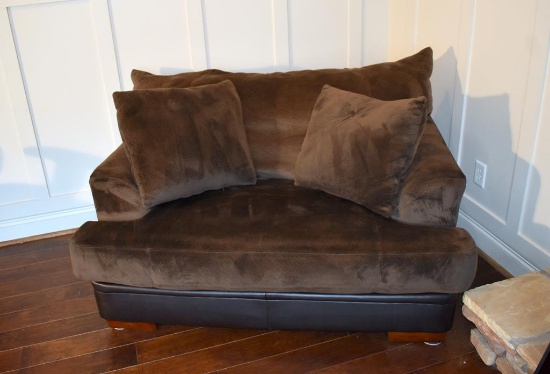Coffee Brown Bonded Leather & Velour Oversized Chair