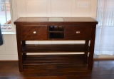 Wood Sideboard / Server with Glass Insert on Top, Two Shelves Below