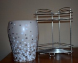 Lot of Ceramic Waste Basket & Metal Shower Shelf