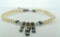 Gorgeous Two Strand Faux Pearl Necklace w/ Three Drop Pendants, 16” L