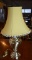 Brass Legacy Home Brushed Chrome Table Lamp, Gold Shade w/ Beaded Fringe