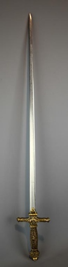 Sword w/ Female Warrior, Eagle, Horse's Head Designs in Brass Grip & Guard