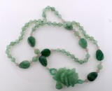 Elegant Carved Green Jade Necklace, 32” L