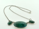 Sterling Silver & Malachite Stone Necklace, 18” L