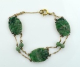 Jade & 10K Yellow Gold Bracelet, 7.5” L