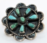 Vintage Native American Pawn Silver & Turquoise 1-Inch Pin