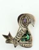 Vintage Mexican Sterling Silver & Abalone 1-Inch Parrot Pin