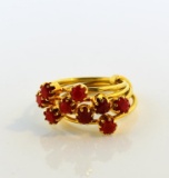 Dainty Five Band Ring w/ Red Coral Stones, Size 6