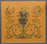 Framed Flemish Embroidery Textile Art, Floral Bouquet