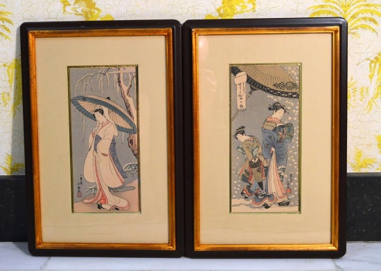 Ippitsusai Buncho (Japanese, 1725-1794) “Heron Girl” & “Courtesan” Woodblock Prints