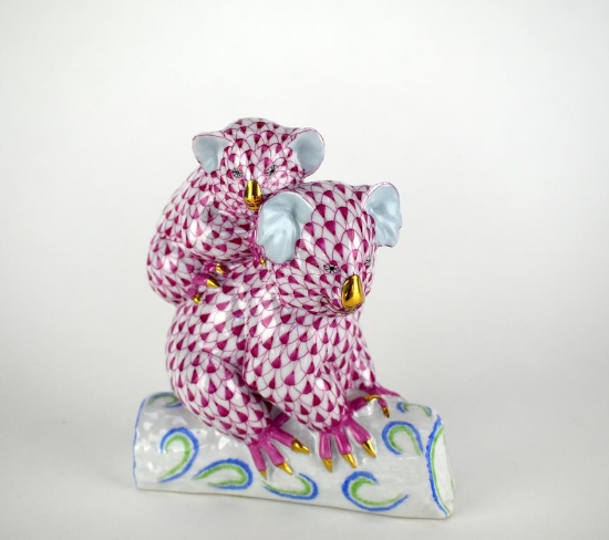 Herend 5” Pink Fishnet Koala w/ Baby Figurine