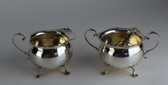 Woodward & Lathrop Gilt-Wash Sterling Silver Sugar & Creamer w/ Sterling Spoon