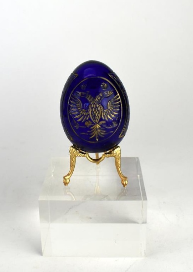 Imperial Eagle Russian Czar Nicholas II Glass Royal Egg w/ Stand & Base
