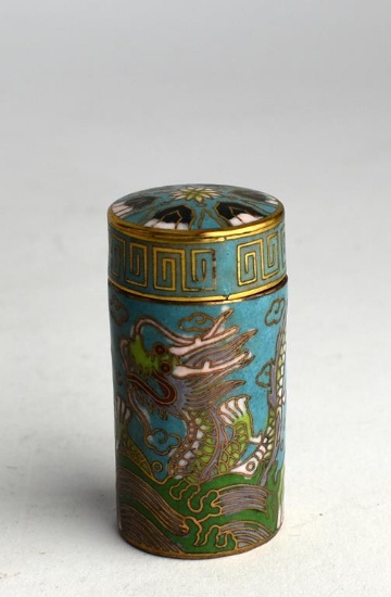 Handsome Cloisonne Metal Match Box w/ Dragon Motif