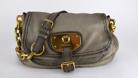 Gray Leather Prada Handbag