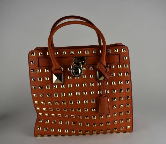 Tangerine Leather Michael Kors Studded Handbag
