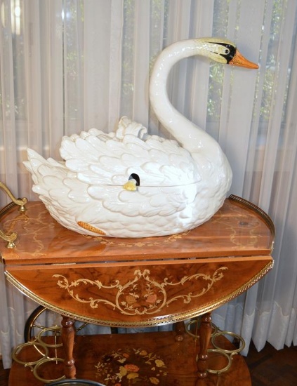Magnificient Bassano Porcelain Swan Soup Tureen, Italy