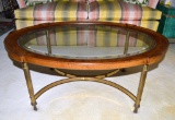 Fine Brass Wood & Glass Coffee / Cocktail Table