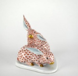 Herend 5.5” Rust Fishnet Bunnies Figurine