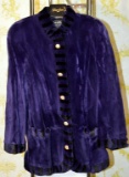 Vintage Revillon Saks Fifth Avenue Club Sheared Beaver Dyed Purple w/ Stripe Design Sz M