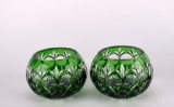 Vintage Pair of Green Cut Glass Bowls