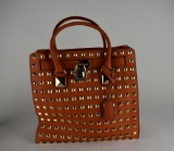 Tangerine Leather Michael Kors Studded Handbag
