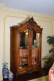 Magnificent Antique Carved French Armoire, Mirrored Panel Doors, Bookmatched