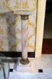 Classical Columnar White Marble Plant Stand, Red Veining, Brass Mounted