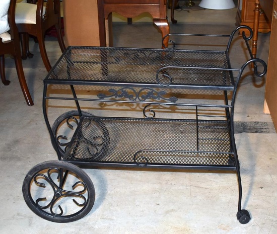 Vintage Wrought Iron Oak Leaf Motif Tea Cart