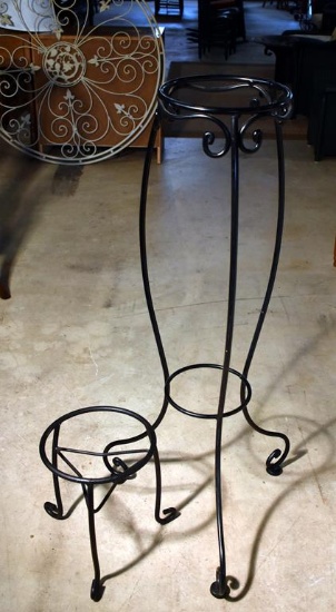 Two Wrought Iron Plant Stands, Tall & Short