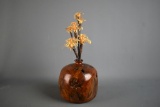 Small Yellow Locust Vase with Wood Carved Flowers by Learn