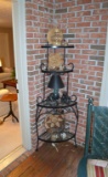 Vintage Wrought Iron & Glass Oak Leaf Motif Etagere Corner Shelf