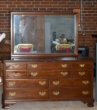 Vintage Ethan Allan Mahogany Triple Dresser with Mirror