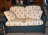 Fine Lloyd Loom Green Wicker Loveseat, Palms Upholstery