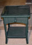 Fine Lloyd Loom Green Wicker Side Table, Protective Glass Cover