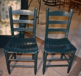 Pair of Green Slat-Back Chairs