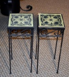 Pair of Tile Top Metal Plant Stands